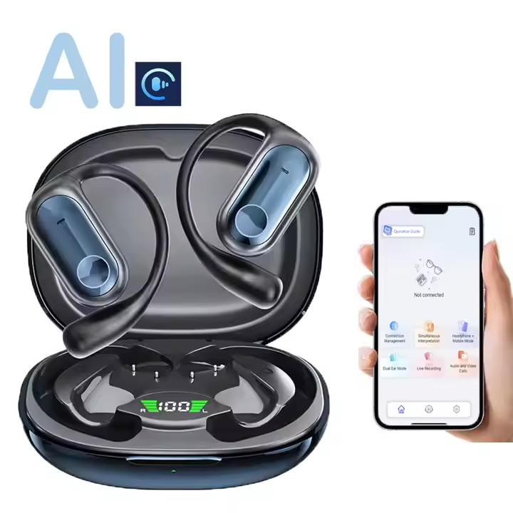 YYK-Q17 Digital Display Ture Wireless Earhook Headset Real Time Translation Earphone AI Translator Language Earbuds