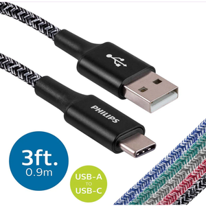 Philips   3ft.   USB-A   to   USB-C   Cable   Braided   Charging   Cable,   Black