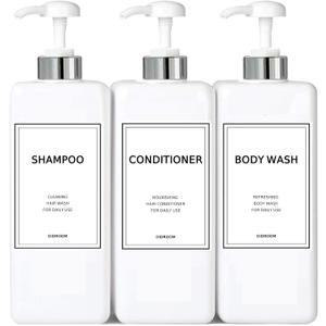 Modern Silver Shampoo and Conditioner Dispenser (21 oz, Pack of 3) Refillable Pump Bottle Set Empty Shower Plastic Bottles with Pump for Bathroom Body Wash Soap and Shower
