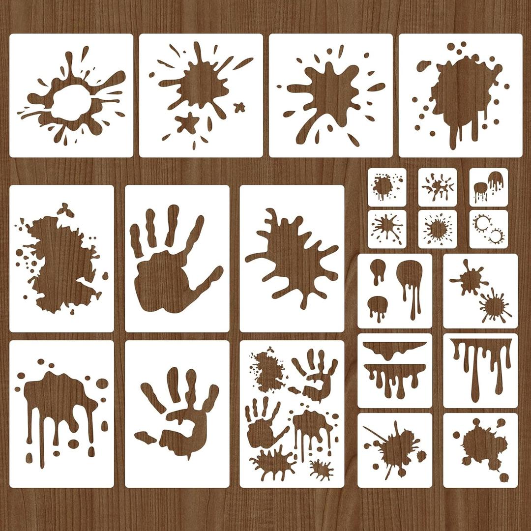 22 Pcs Graffiti Stencils with Handprints Stain and Splatter Patterns Mixed Size Reusable Spray Paint Templates Graffiti Stencils for Painting on Wood Canvas Fabric DIY Crafts