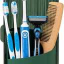 JEESA Toothbrush Holder Organizer, with Drainage Holes, with Dustproof Cover, 360 Rotating, 3 Slots, for Bathroom Countertop, Green