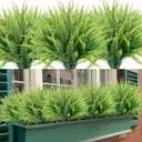ZEOSTARO 12 Bundles Artificial Plants, Fake Boston Fern Greenery Outdoor UV Resistant No Fade Faux Plastic Plants Garden Porch Window Box Decorating