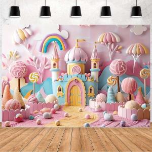 Pink Castle Flowers Photography Background Fantasy Fairy Tale Wonderland Background Pink Princess Castle Backdrop Girl Baby Kids Birthday Wedding Baby Shower Party Banner (A1, 7x5feet)