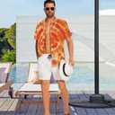 Demoking Mens Summer Shirts Vintage 70s 80s Hippie Hip Pop Hawaiian Casual Shirt Button Down Orange Tie Dye M (Orange, M)