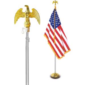 Anley 7.5ft Indoor Telescoping Flag Pole - Aluminum Telescopic Flagpole with Tangle Free Carabiners & Golden Eagle Top Finial - Lightweight Commercial Pole (1 Inch Dia. Flag Only)