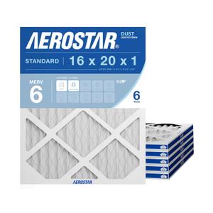 Aerostar 16x20x1 MERV 6 Air Filter, 6 Count, ACTUAL SIZE (15.50 x 19.50 x 0.75 ), HVAC, Air Conditioning & Furnace Filter for Dust, Lint & Pollen Control (MPR 300 / FPR 3), Made in USA