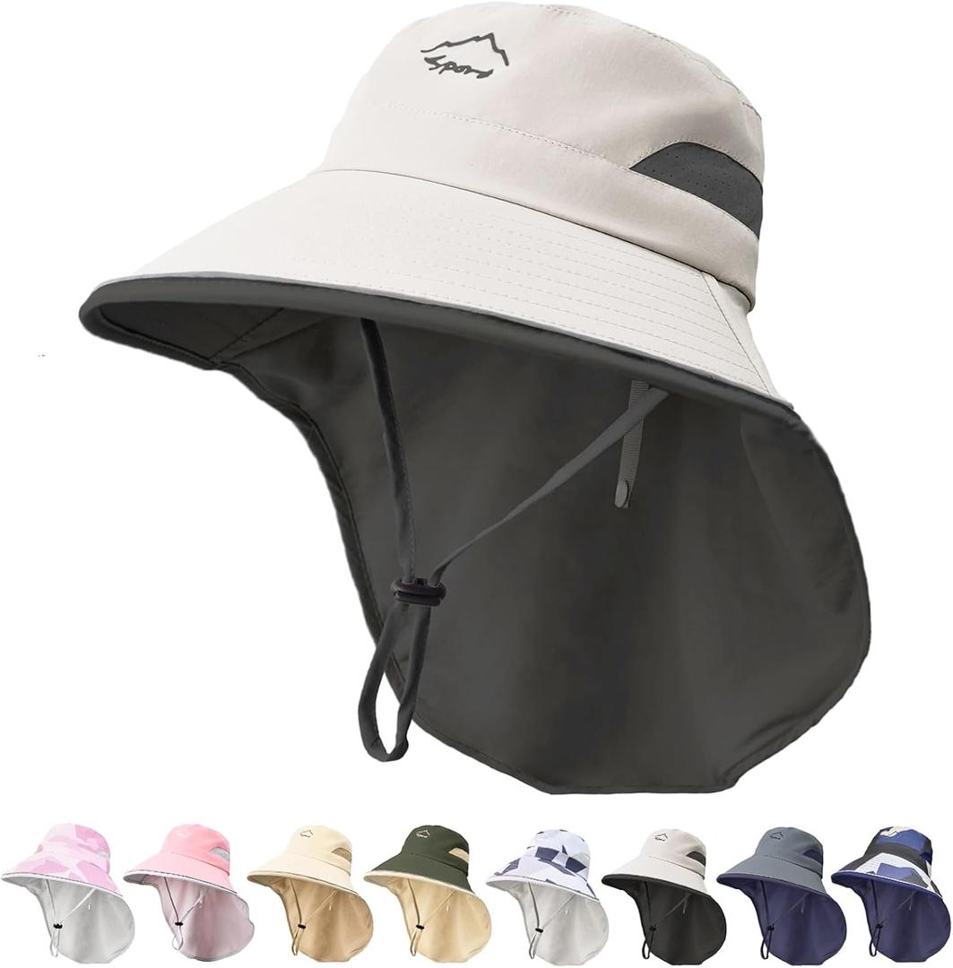 Kids Sun Hat UPF50+ Sun Protection Boys Bucket Hat Summer Girls Beach Hats with Neck Flap Adjustable Fishing Safari Hat (1pack-lightgrey)