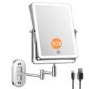 FASCINATE 5000mAh Rechargeable Wall Mounted Makeup Mirror, 8.7" Double Sided Touch Switch 1X/30X Rectangle Wall Mounted Magnifying Mirror with Light, 3 Color Setting, Extended Arm 360 Swivel Foldable