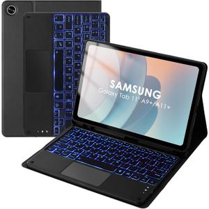 LAMA 7 Colors Backlit Keyboard Case with Touchpad for 11 Inch Tab A9 Plus 2023/ Tab A11 Plus 2025, Slim Stand Cover, Smart Trackpad, Detachable Keyboard with Case, S Pen Holder, Black