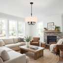 Drum Chandelier 5 Light 19" Dining Room Chandeliers Modern Black Farmhouse Chandelier White Linen Drum Shade Pendant Light Fixture for Living Room Bedroom Hallway