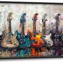 Guitar Wall Art Oil painting guitar Wall Decor for Living Room Large Size Canvas Painting Pictures Prints Framed Home Decoration Artwork for office Kitchen Bedroom Bathroom 60"x30"