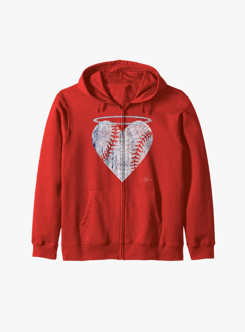 Vintage Angel Baseball Heart with Halo Zip Hoodie Size M
