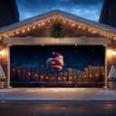 Christmas Garage Door Banner, 6x13 ft, Indoor Outdoor Festive Holiday Backdrop, Easy Hanging Party Decoration (Santa Claus-5)