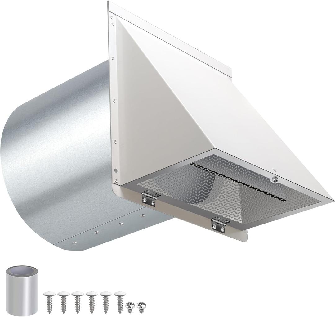 12 Inch Hooded Wall Vent with Screen and Damper,Outdoor Wall Exhaust Cover Cap Dryer Vent Cover for Duct HVAC Dryer AC Range Hood Exterior Cooling Ventilation and Outside Air Exhaust,Galvanized Steel