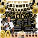 80th Birthday Decorations for Men Women, 36 Pcs Back in 1946 Birthday Party Decorations, Black Gold Happy 80th Banner,Vintage 80th Birthday Table Decorations ,Cake Topper, Sash Party Supplies