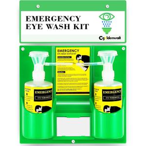 CGOLDENWALL Eye Wash Station Portable Emergency Eye Wash Kit, Wall Mounted Eyewash Station OSHA Approved, 2 * 16.9oz Bottles, with Mirror & Emergency Sign, Safety Material, NO Solution