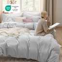 Bedsure Light Grey Duvet Cover Queen Size - 3 Pieces Prewashed Cotton-Like Extra Soft Bedding Set, Includes 1 Duvet Cover 90x90 Inches with Zipper Closure & 2 Pillow Shams, Comforter Not Included