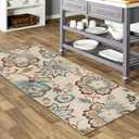 Beeiva Floral Rug Runners for Hallways, 2x5 Ultra Thin Beige Kitchen Runner Rug Washable, Vintage Plant Non-Shedding Bathroom Front Door Rug Non-Slip Hallway Runner Rug for Entryway Bedroom Kitchen
