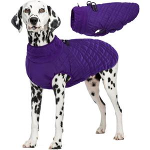 Kuoser Large Dog Coat, Windproof Dog Jackets for Large Dogs, Warm Pet Coat with Harness Built in, Doggie Cold Weather Coats Snow Jacket for Labrador Beagle, Purple XXL (XXL (Chest Girth: 35.4''))