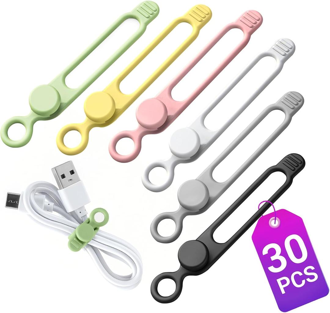 30 Pcs Silicone Cable Ties, Reusable Data Cable Organizer Wire Organizers for Office, Multipurpose Elastic Cord Wraps Cable Management for Charging Cord,Appliances,Home,Office,Kitchen,School,Travel (4.1 Inch)