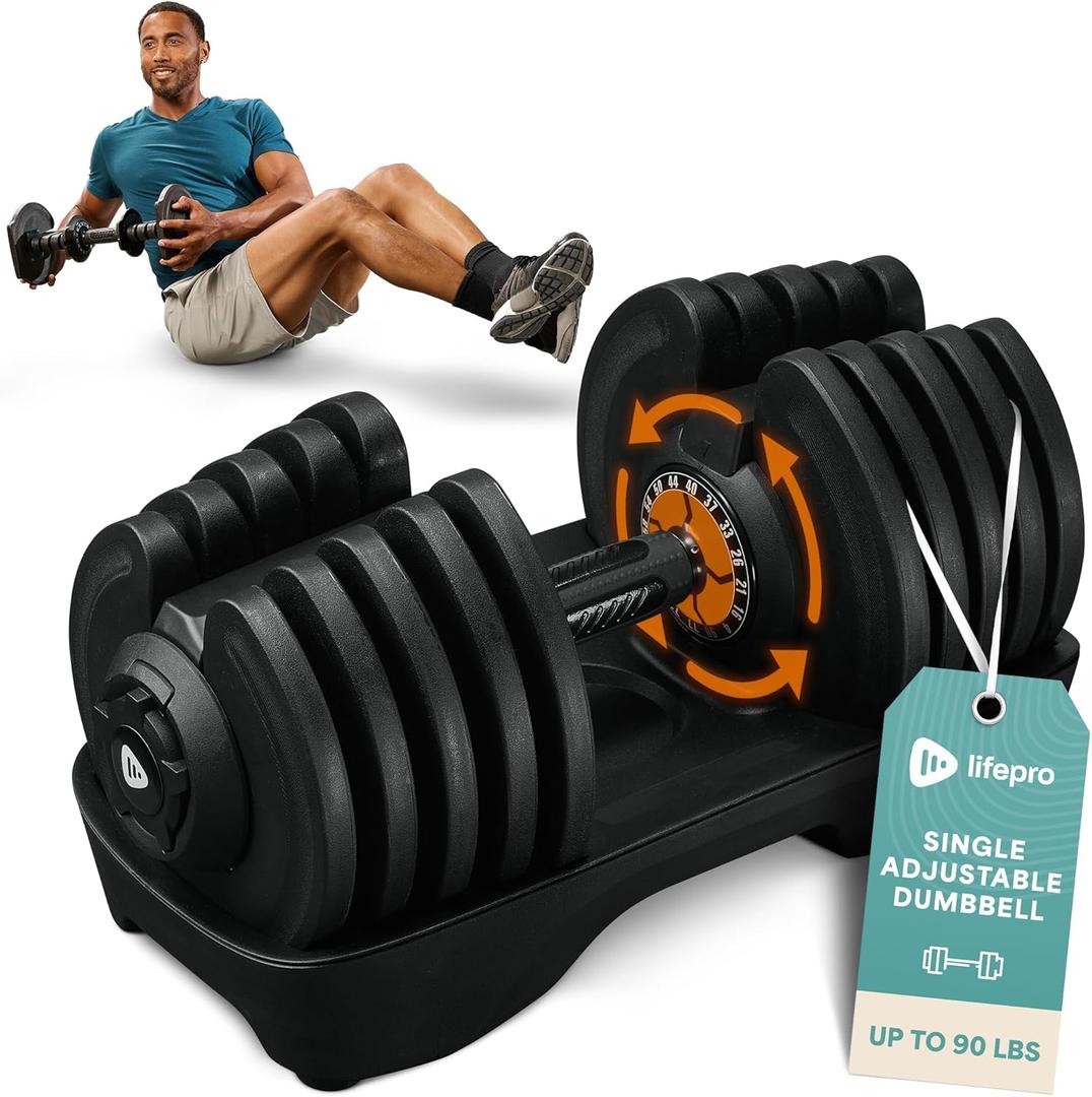 Lifepro Adjustable Dumbbells Set  15lb, 25lb Pair or 43lb, 55lb & 90lb Single  Quick Adjustment, Anti Slip Handle  Space Saving & Strength Training Weights for Home Gym Exercise & Fitness