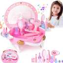 Little Princess Toddler Vanity Set, Portable Makeup Kits with Lights and Music & Real Mirror & Multiple Accessories, Best Birthday Christmas Festival Gift for Girls 3-7 Year Old Toddlers 1-3