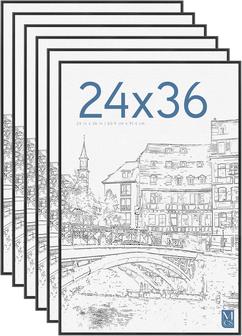 MCS Original Poster Frame 24x36 Black Lightweight Vertical & Horizontal Wall Hanging Large Picture Frame for Posters, Art Prints & Gallery Wall (6-Pack)