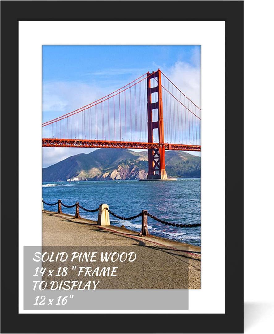 14x18 inch Wood Picture Frame for Wall Hanging Square Photo Frames with Mats 12x16 inch Pictures for Baby Scan,Poster,Decoration,Anniversary,Wedding,Christmas,Diamond Painting(Black)