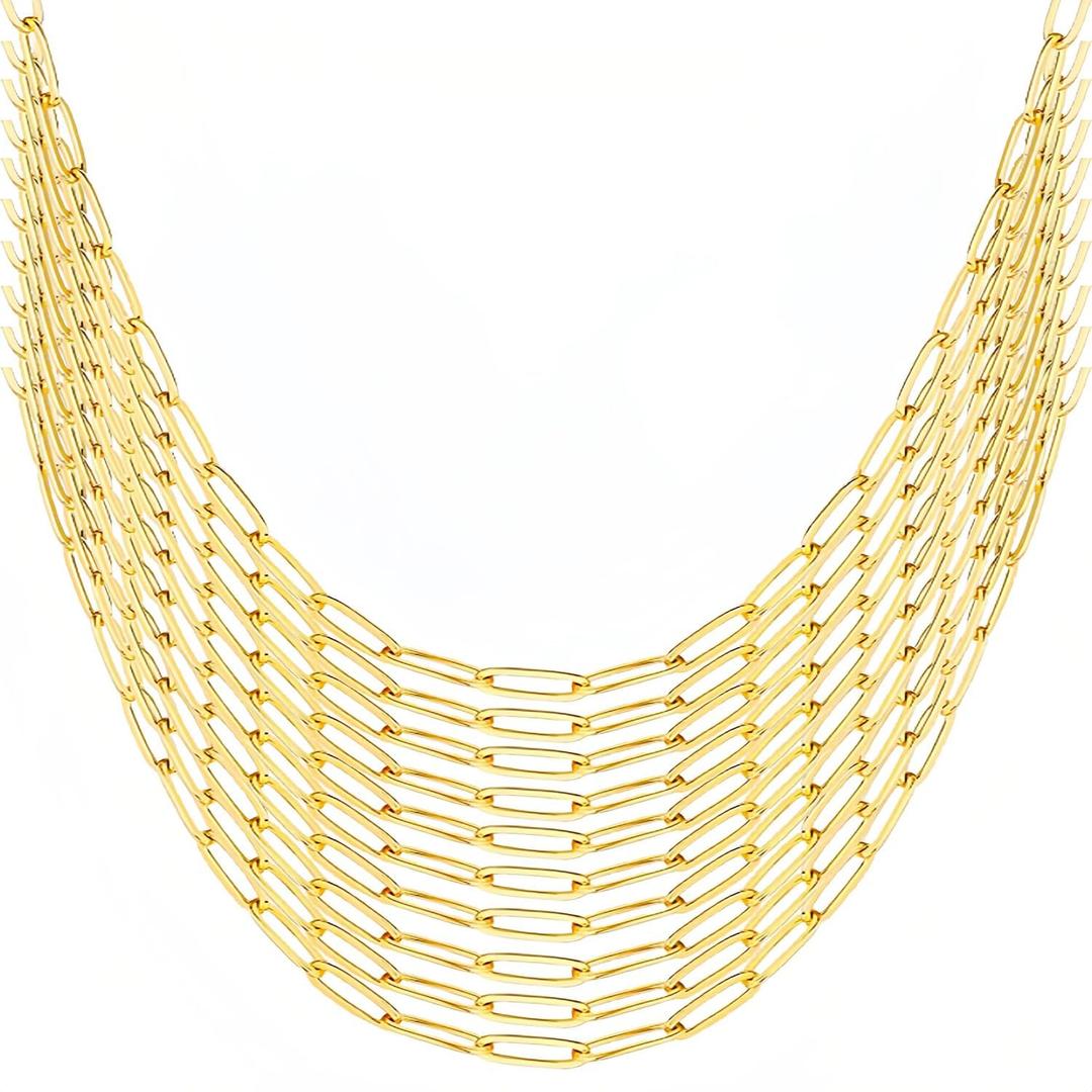 Gold Paperclip Chain Necklace for Women 10pcs 18inch 3X9mm Gold Chains for jewelry Making Stainless Steel Filled 18K Gold Plated Chains Bulk Adjustable Link Chains