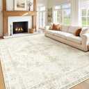 Washable Rug 8x10 Area Rugs: Large Vintage Floral Soft Rug Non Slip Low Pile Stain Resistant Carpet for Living Room Bedroom Dining Room Office Playroom (Beige, 8'x10')