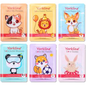 Animal Facial Mask Sheet Skincare for Adults and Children, Facial Mask Sheet for Present, Spa Party, Birthday Party, Holiday, Made with Cotton (6 Pieces)