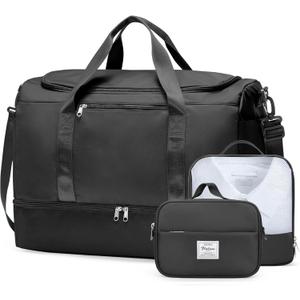 Extra Large Travel Duffle Bag,Carry on Overnight Weekend Bag with Shoes Compartment,Weekender Bags for Women for Travel Business Trips Sport Hospital,3 Pcs Set,Black