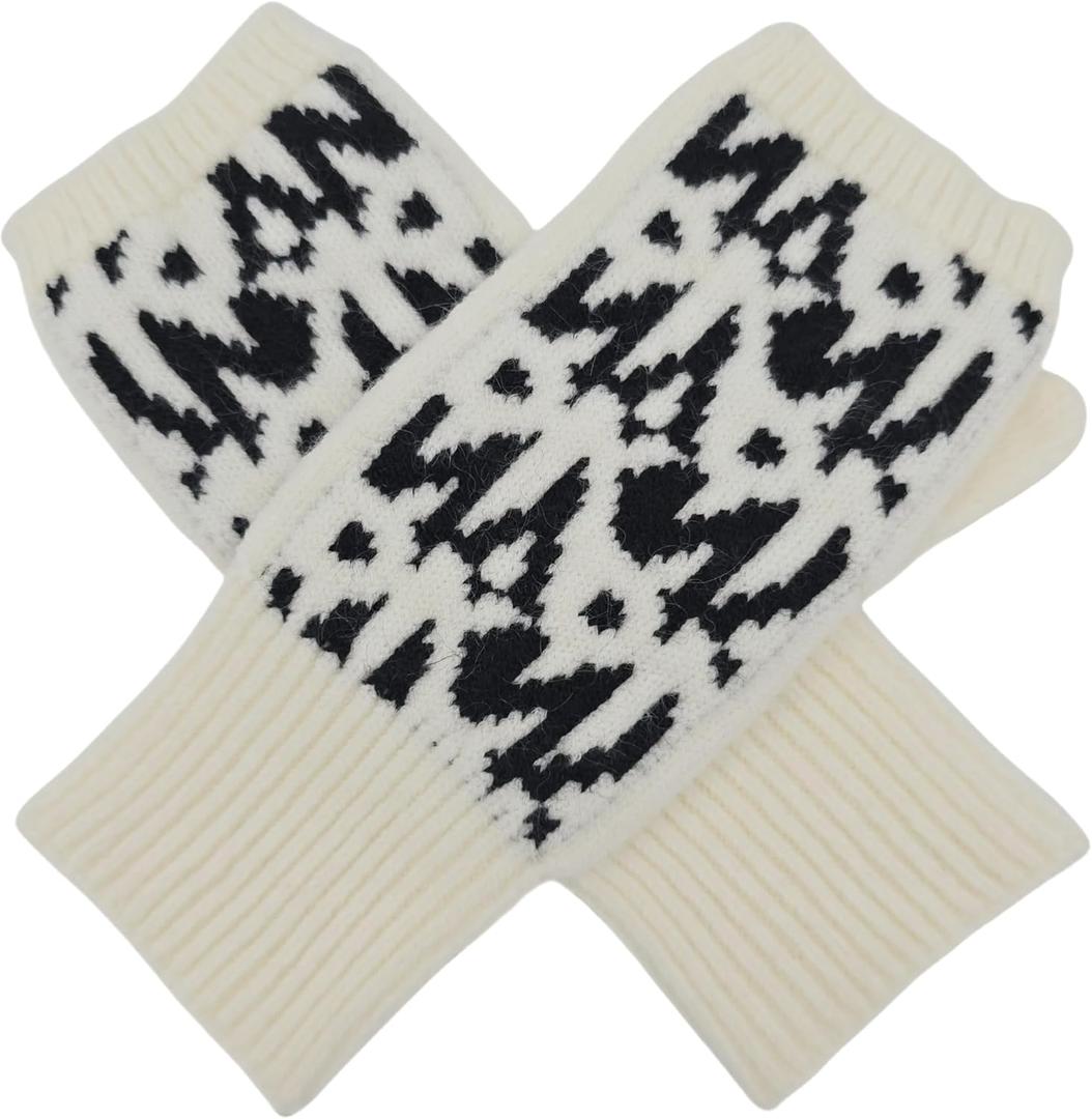 BRUCERIVER Womens Winter Knit Soft Fingerless Mitten Gloves Geometry Design On Top