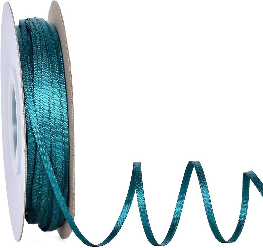 Ribest Teal Double Faced Satin Ribbon, 1/8 Inch Continuous 100 Yard Fabric Ribbon for Crafts Gift Wrapping Hair Bows Wedding Party Decoration