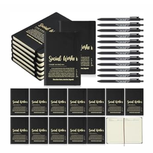 Supervitae 48 Pcs Social Worker Appreciation Gifts Set 24 Mini Notepads Journal 24 Ballpoint Pen Thank You Gifts Bulk for Xmas Coworker Employee Teacher Nurse Volunteers Office (Black)