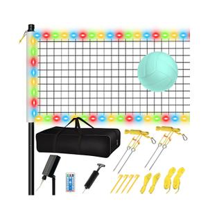 LED Volleyball Net Outdoor, Professional Light Up Volleyball Net with Solar Rope Light, Portable Heavy Duty 32x3ft Volleyball Training Net Set Glow in The Dark with Carry Bag for Backyard,Beach