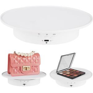 Motorized Rotating Display Stand, 360 Degree Electric Rotating Turntable with Velvet Top, 7.87inch /17.6lbs Load Automatic Mute Lazy Susan for Photography Products Jewelry 3D Model, White Stand