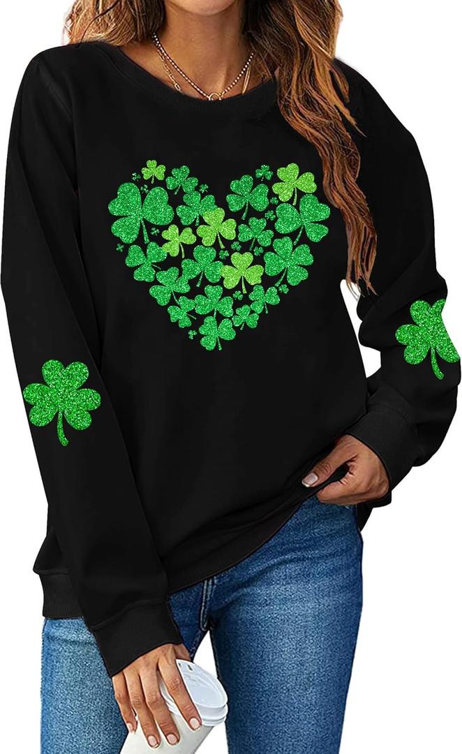 CAZYCHILD St Patricks Day Sweatshirt for Women: St Pattys Sweater Lucky Shamrock Long Sleeve Shirt Irish Pullover Tops (Medium, Black)