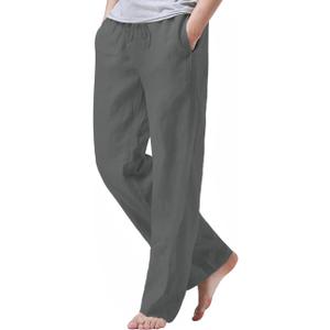iWoo Linen Pants Men Casual 2025 Summer Beach Elastic Drawstring Waist Yoga Pants Travel Baggy Work Pant Pajama (Large, Dark Grey)