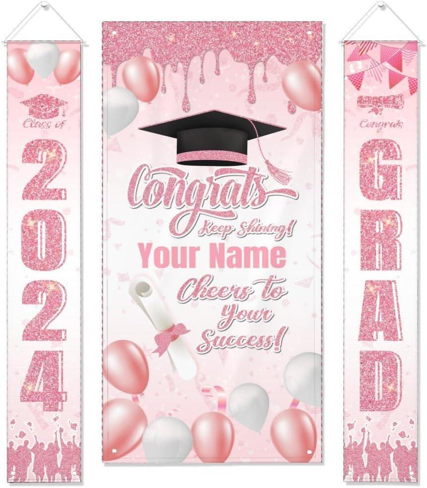 2024 Graduation Party Decorations - Pink Graduation Decorations Class of 2024 - Custom Congrats Grad Banner - Graduation Porch Sign for Indoor Outdoor Yard Supplies (Style4)
