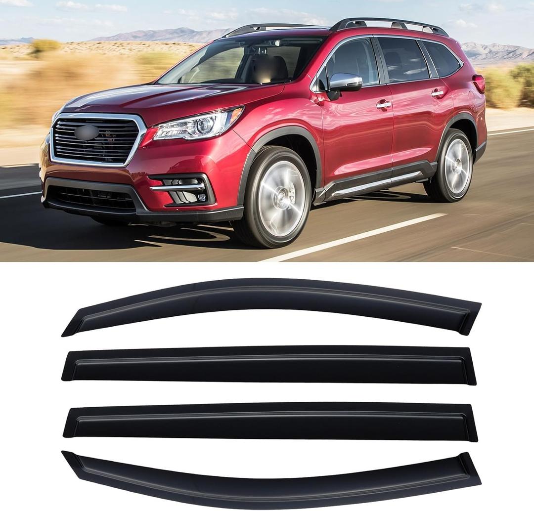 Rain Guards for 2019-2025 Subaru Ascent, Out-Channel Window Visor Shields Vent Deflector Shade Wind Dark Smoke 2020 2021 2022 2023 2024, Tape-On Outside-Mount, 4PCS