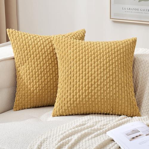 MIULEE Pack of 2 Decorative Throw Pillow Covers 20x20 Inch Soft Boho Striped Textured Corduroy Pillow Covers Modern Farmhouse Home Decor for Couch Bed Sofa Living Room Gold