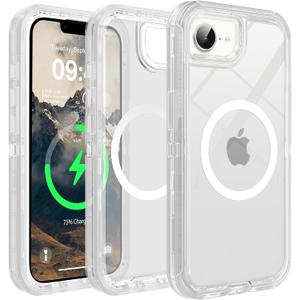 for iPhone 16e Clear Case, Compatible with MagSafe, Anti-Yellowing, Shockproof, Dropproof, Heavy Duty Protection, Triple Layer Magnetic Phone Case Cover for 16e, 6.1", Clear