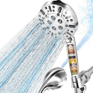 Filtered Shower Head with Handheld, High Pressure 9 Settings Shower Filter Head for Hard Water, Built-in Power Spray,Hard Water Filter Showerhead-Remove Chlorine-Dry Skin,Hair(Premium Chome)