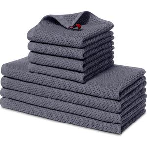 Homaxy 100% Cotton Kitchen Towels and Dishcloths Set, 12 x 12 Inches and 13 x 28 Inches, Set of 8 Bulk Kitchen Towels Set, Ultra Soft Absorbent Dish Cloths for Washing Dishes, Dark Grey