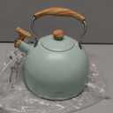 Tea Kettle, BELANKO 85 OZ / 2.5 Liter Whistling Tea Kettle, Tea Pots for Stove Top Food Grade Stainless Steel with Wood Pattern Folding Handle, Loud Whistle Kettle for Tea, Coffee, Milk - Turquoise