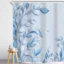 Blue Leaves Shower Curtain Abstract Leaf Rustic 60Wx72H Inch Decor