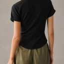Tankaneo Women Deep V Neck Low Cut Tops Casual Ribbed Knit Henley T-Shirts Summer Short Sleeve Tees (Black, XL)