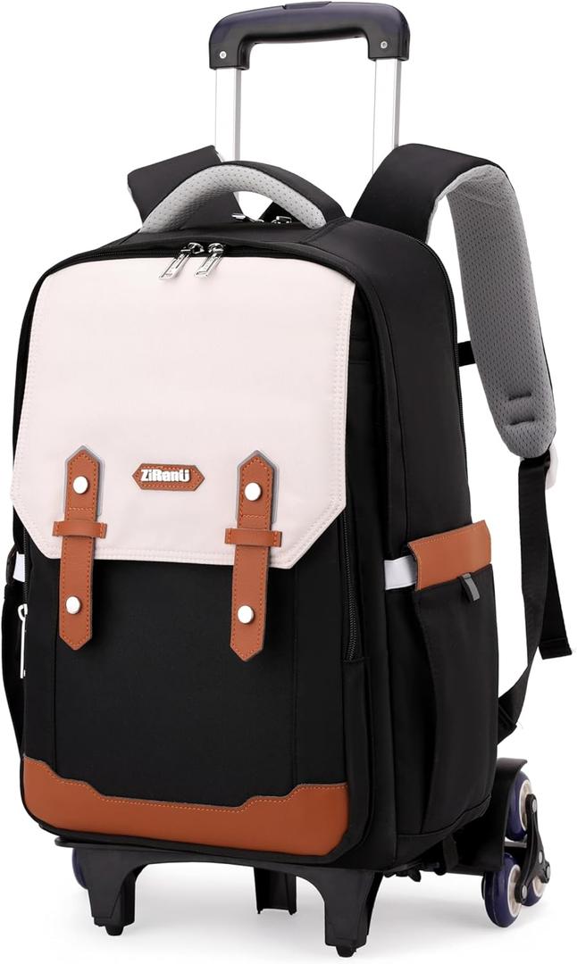 Black Rolling Backpack for Boys Roller Backpack with Wheels for Boys & Girls, Rolling Bag Trolley School Bags for Primary Students, Kids Teens Wheeled Bookbags on 6 Wheels, Black