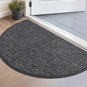 BEQHAUSE Dirt Trapper Door Mat 17" x 30" Half Circle Non-Slip Washable Doormats Entrance Rugs Absorbent Welcome Low Profile Floor Mats for Front Back Door and Entryway, Charcoal